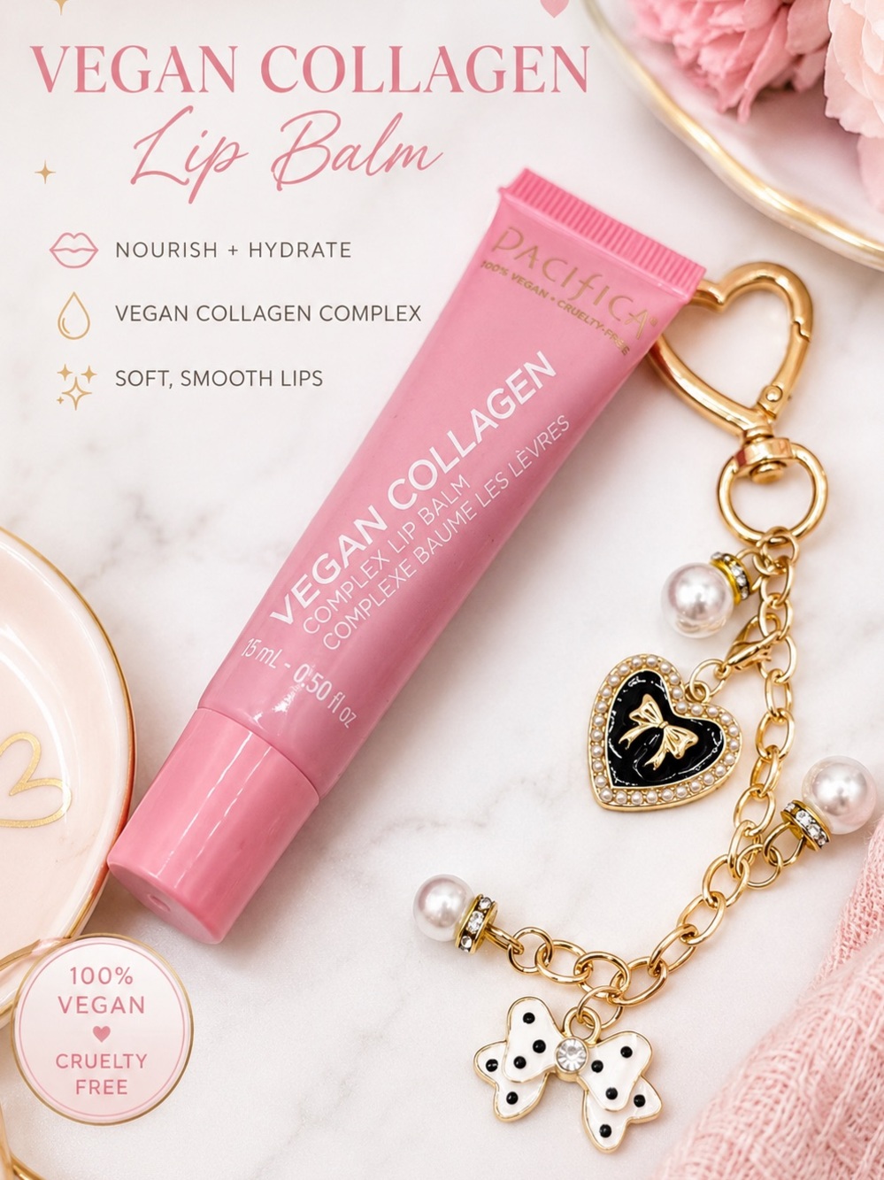 Pacifica Vanilla Cupcake Lip Balm + Sweet Bow Charm Gift Set NIB